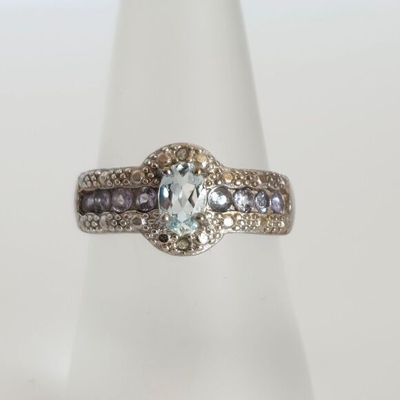 Aquamarine and Tanzanite Ring Size 6-3/4 - Picture 4 of 9